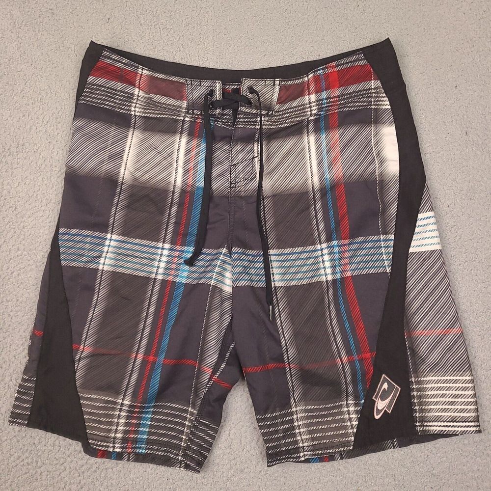 Oneill Shorts Mens 33 Black Colorful‎ Plaid Beach Swim Surf Trunks